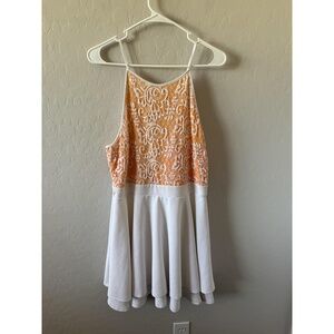 Honey And Rosie Dress Womens 15 Orange White Lace Spaghetti Straps Summer Party